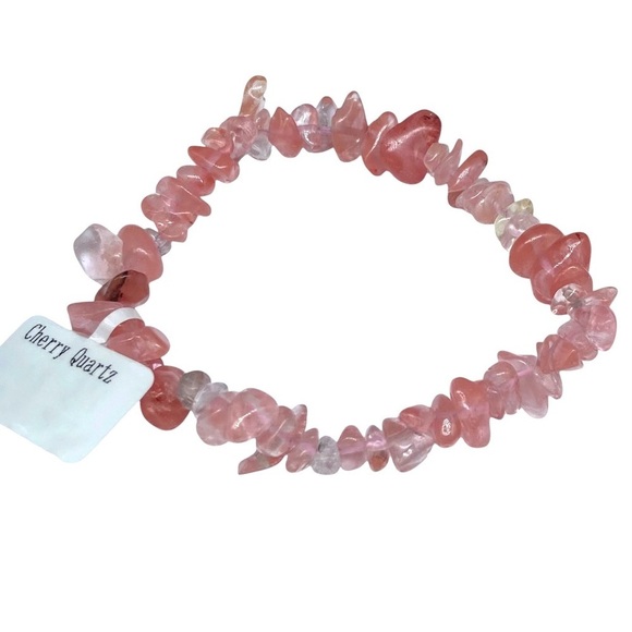 Cherry Quartz Stretch Bracelet Beaded Gemstone Chip Chips Pink Stacking - Picture 4 of 5
